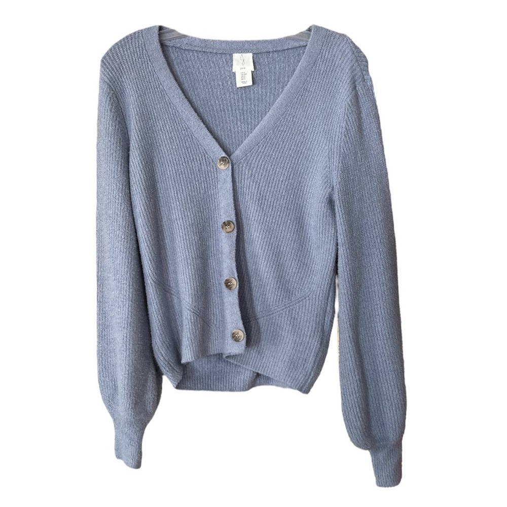 Anthro Joie Light Blue Lavender Button Up Cardigan Sweater Ballon Sleeves Sz S